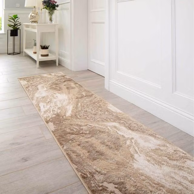 The Rug House Modern Textured Stone Look Marble Area Rug in Beige, Width: 240 cm