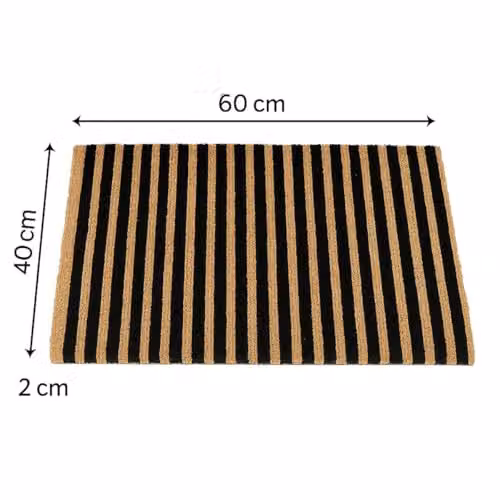 Melody Maison Black Striped Print Coir and Rubber Non-Slip Door Mat, W: 60 cm, D: 40 cm – 2