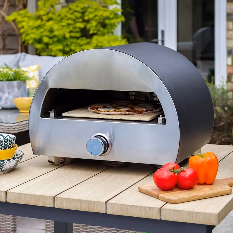 Casa Mia Bravo 12 Inch Portable Gas Pizza Oven with Stone in Silver