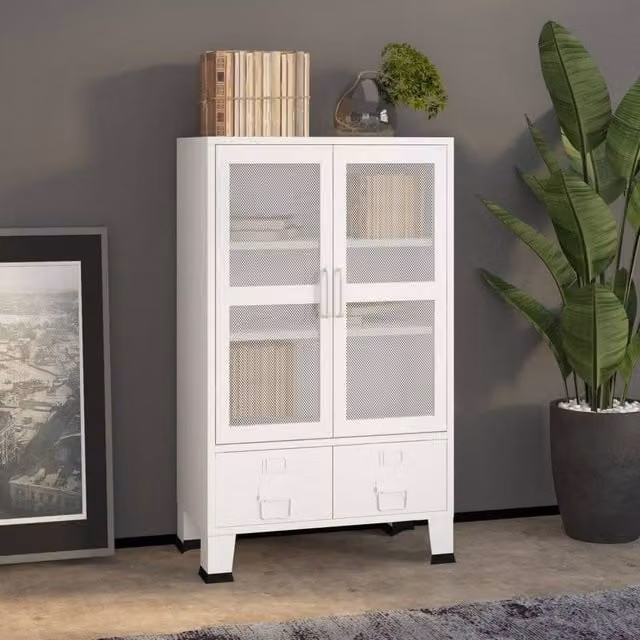 Berkfield Home Industrial Metal Storage Chest in White Matt – 1