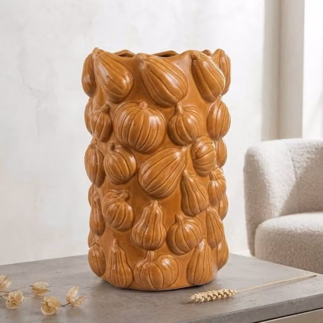 Garden Greatness Burnt Harvest 3D Pumpkin Ceramic Vase in Burnt Orange
