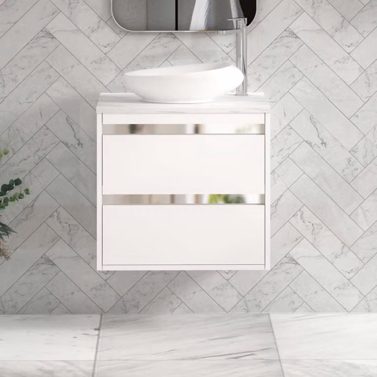 Royal Bathrooms Orion 800mm Matt White Wall Hung 2 Drawer Vanity Unit with Nova Basin and Chrome Accent Trim