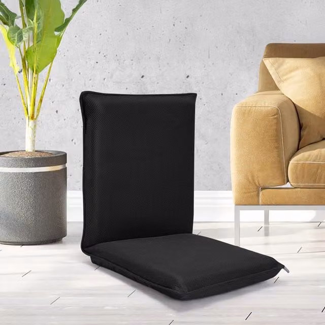 Costway Lazy Sofa Floor Game Chair in Black with Foam Chunks and Multi-Position Glide