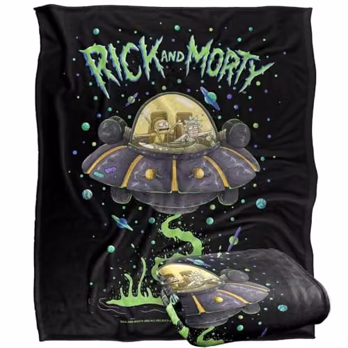 LOGOVISION Rick and Morty Drunk Rick Ship Super Soft Fleece Throw Blanket, Multicolour, W: 152 cm, D: 127 cm – 1