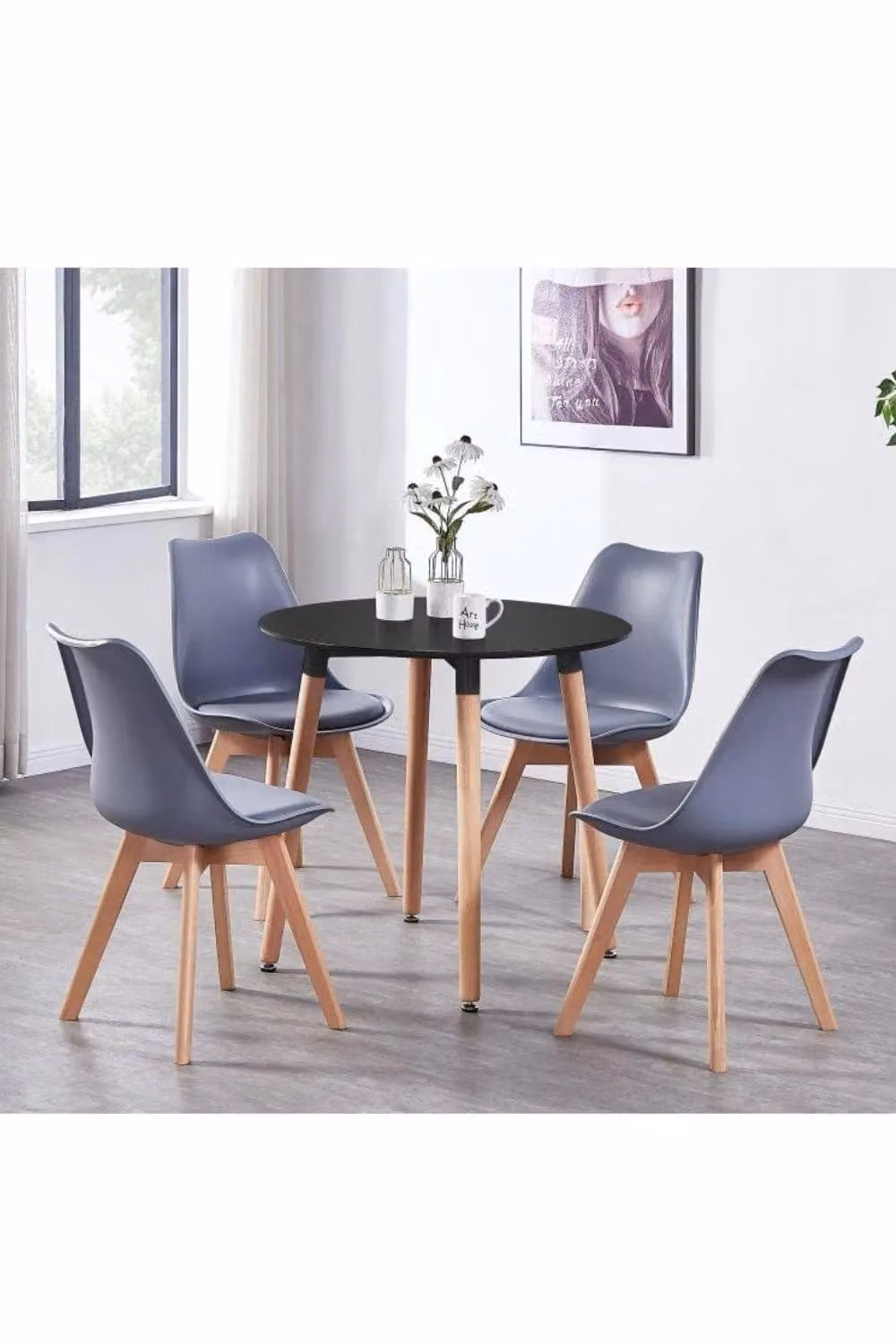 Life Interiors Lorenzo Round Dining Set with Table and 4 Grey Chairs – 2