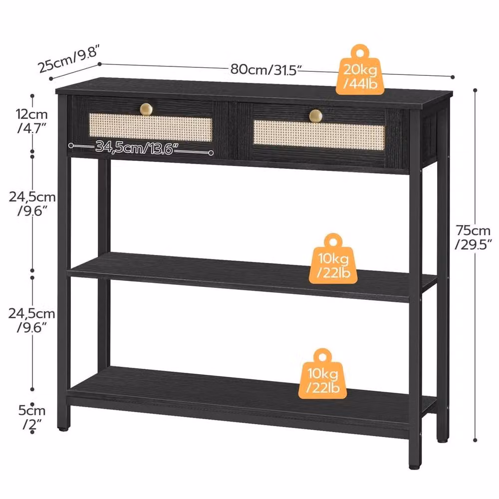 FORGEVIO Modern 3-Tier Black Rattan-Style Console Table – 2