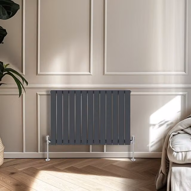 Right Radiators Single Panel Flat Panel Horizontal Radiator in Anthracite Grey, Height: 60 cm, Width: 88.4 cm