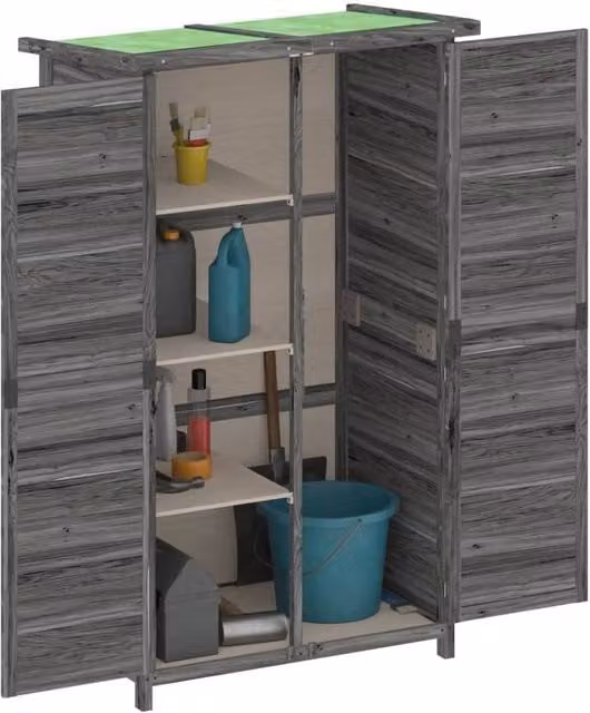Berkfield Home Grey Solid Wood Pine Garden Tool Shed Tall Cabinet W/D/H: 83 x 57 x 140 cm