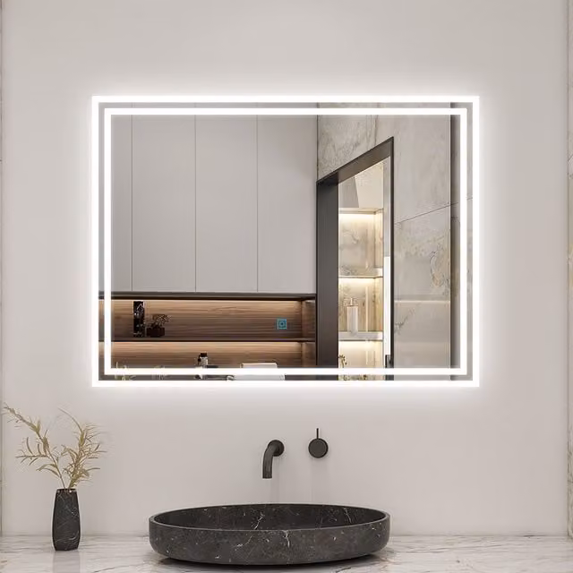 Aica Bathroom LED Wall Mirror with Touch Control in White, Width: 80 cm