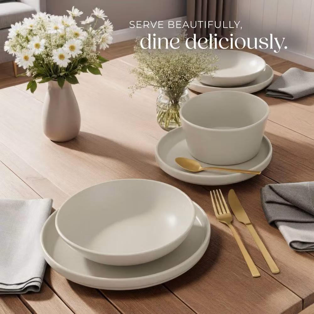 tectake Una 24 Piece Stoneware Dinnerware Set in Beige – 4
