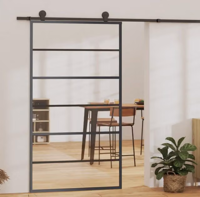 Berkfield Home Sliding Door with Hardware Set, Black ESG Glass and Aluminium, W: 102 cm, H: 205 cm – 1