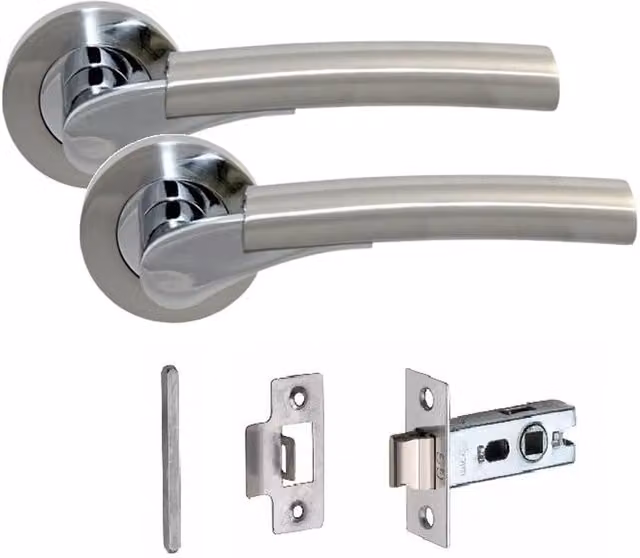 Golden Grace Latch Door Handles on Round Rose in Grey and Silver
