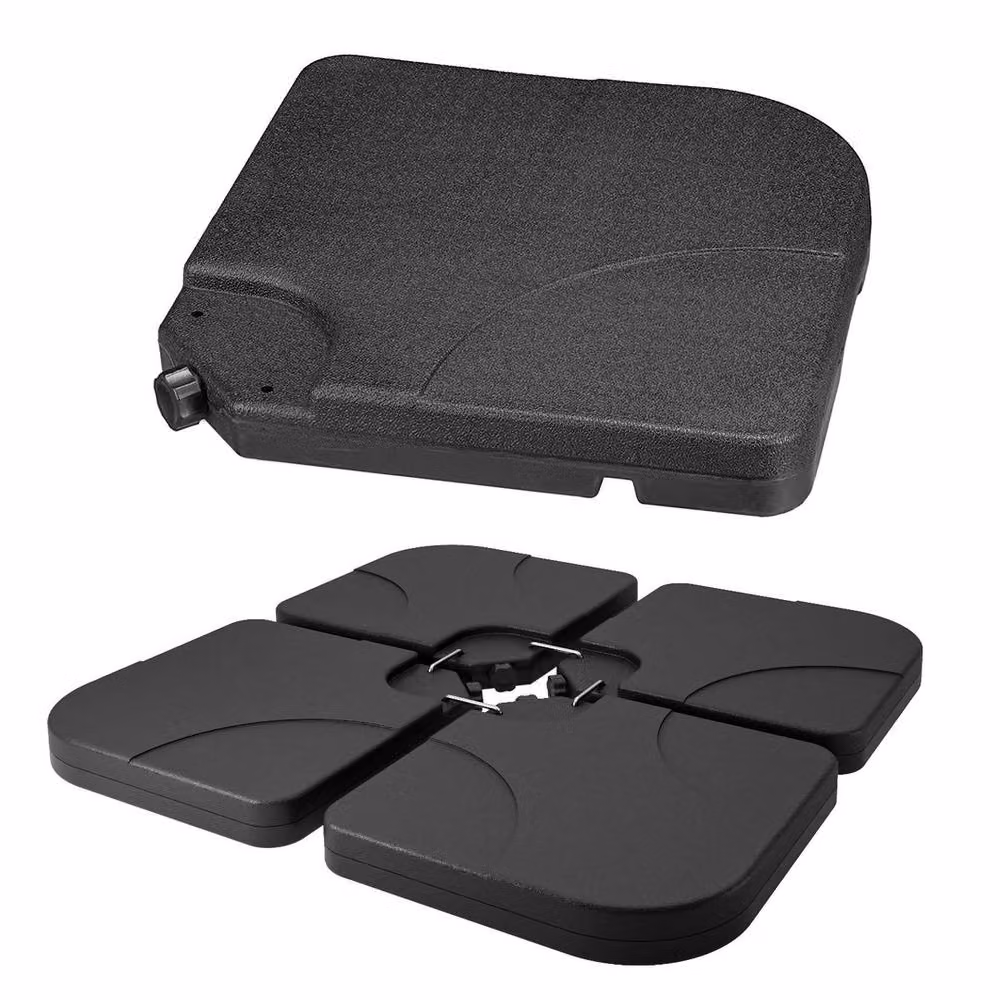 FLAVORA 4-Piece Black Plastic Sand or Water Fill Cantilever Parasol Base Weights – 4