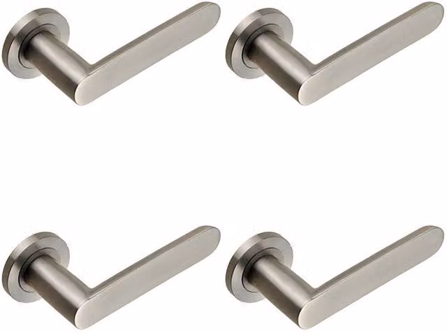 Loops 4x Pair Flat Faced Straight Handle on Round Rose Concealed Fix Satin Brushed Stainless Steel in Silver