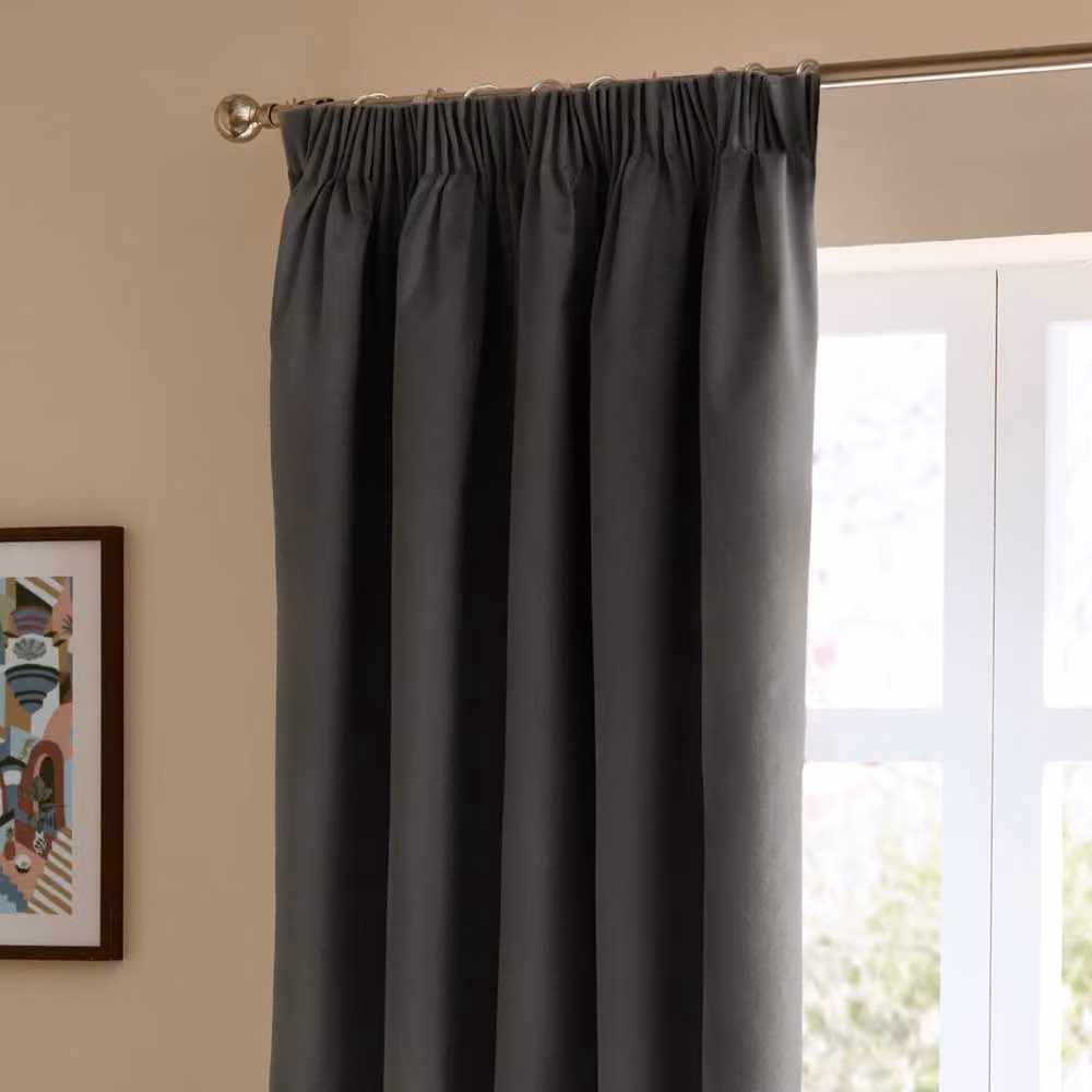 Furn Charcoal Velvet Room Darkening Pencil Pleat Curtain Pair, Width: 117 cm, Drop: 137 cm – 4