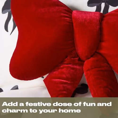 OHS Red Velvet Bow Shaped Scatter Cushion, W: 45 cm, H: 33 cm – 3