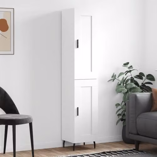 vidaXL Modern White Highboard with Hinged Doors and Internal Shelves, W/D/H: 34.5 x 34 x 180 cm – 2