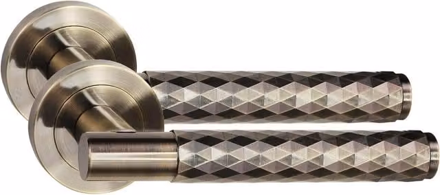 Golden Grace Knurled T-Bar Euro Lock Door Handle Set with Barrel Key in Brass Gold and Bronze