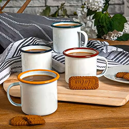 Argon Tableware White Enamel Mugs, Set of 6, Blue, 375ml – 3