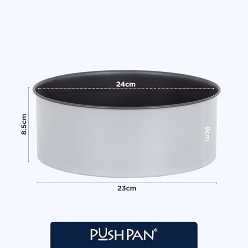 PushPan Non-Stick Round Cake Tin with Patented Silicone Seal, Blue or Grey, Diameter: 23 cm – 4