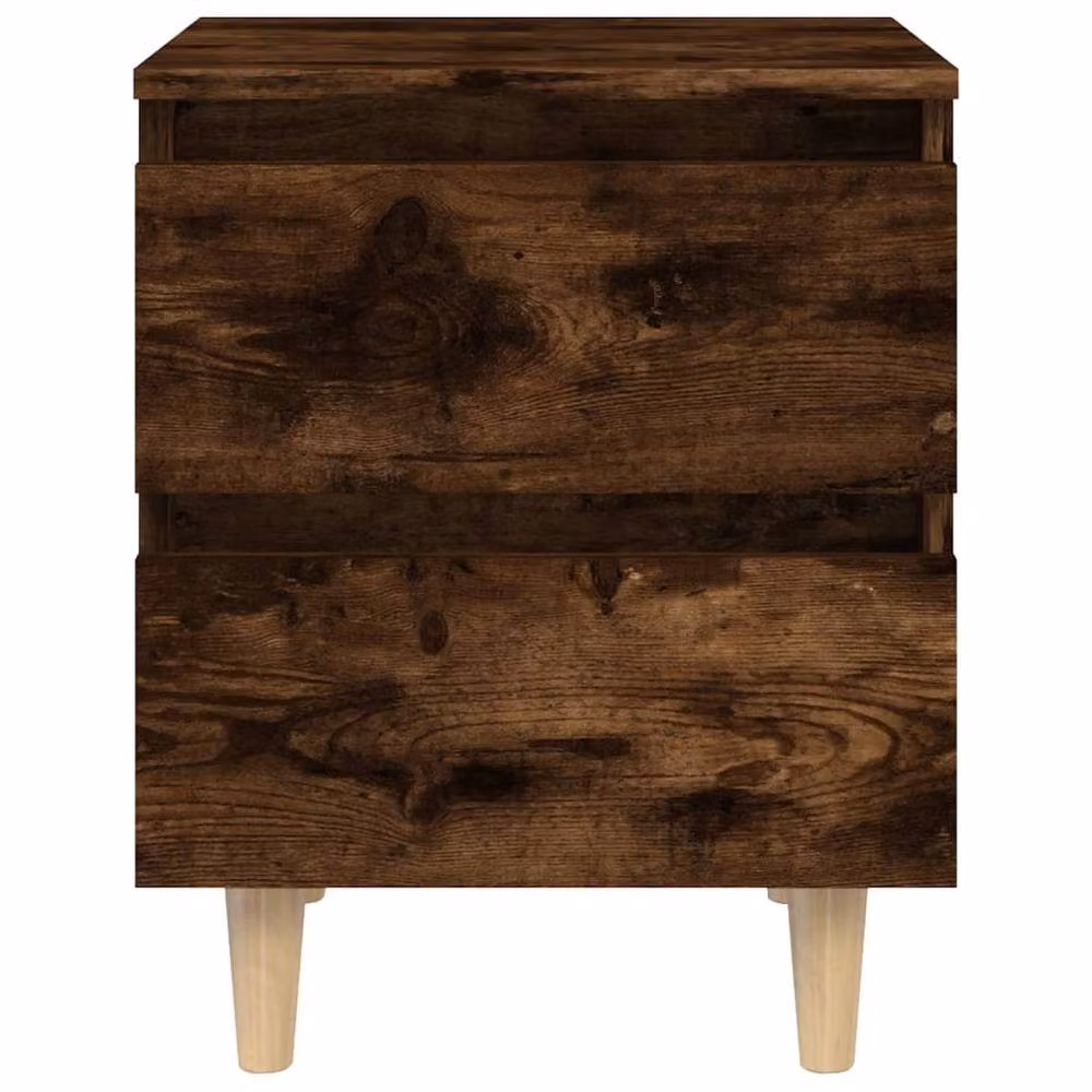 Berkfield Home Set of 2 Bed Cabinets in Smoked Oak Brown with Solid Wood Legs, W: 40 cm, D: 35 cm, H: 50 cm – 4
