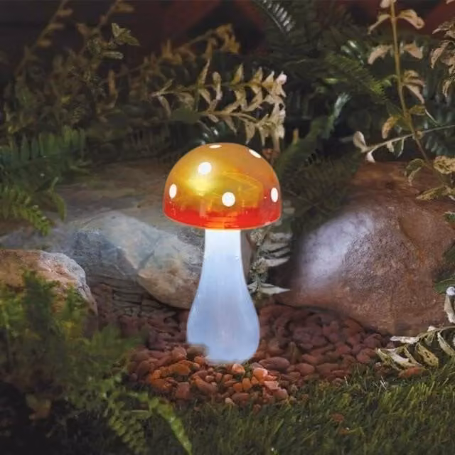 Marco Paul Solar Mushroom Garden Ornament, Yellow, Height: 28 cm