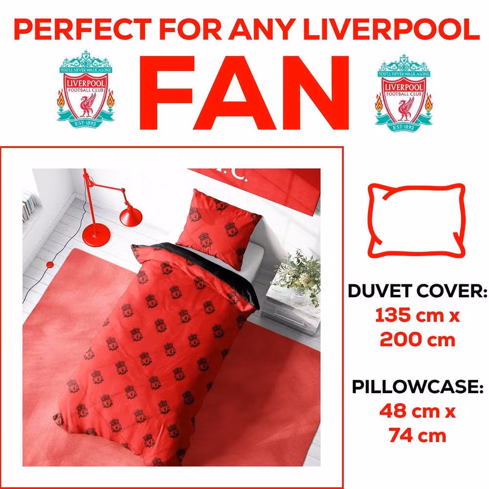 Liverpool FC Reversible Red Duvet Cover and Pillowcase Set, W/H: 90 x 200 cm – 2