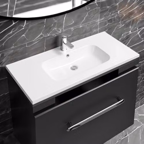Limoge 5414 White Ceramic Mid-Edge Inset Bathroom Basin with Oval Bowl, W: 101 cm, D: 46 cm, H: 15 cm