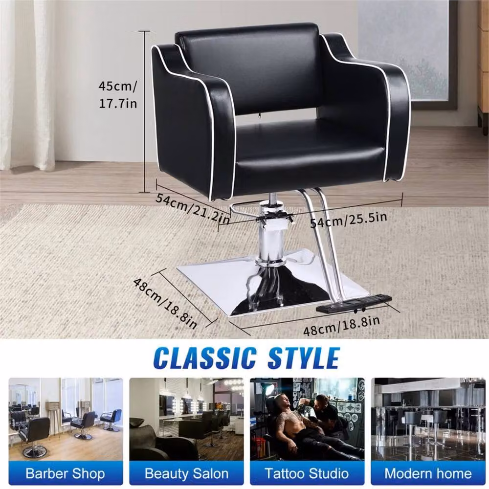Hinsinc Type C Barber Chair in Black Synthetic Leather with Armrests and 360 Degree Swivel – 2