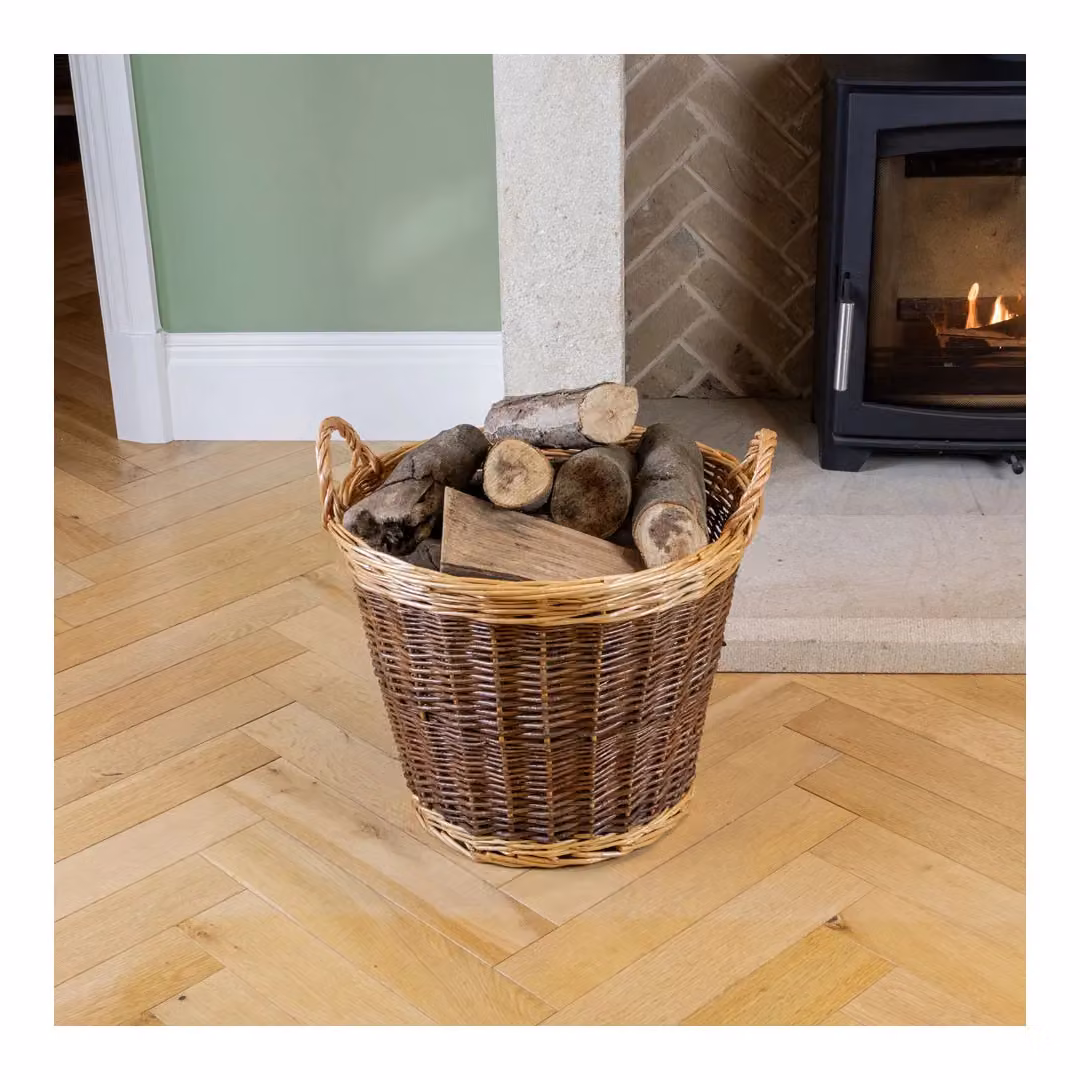 JVL Classic Medium Open Weave Log Basket in Brown with Handles – 3