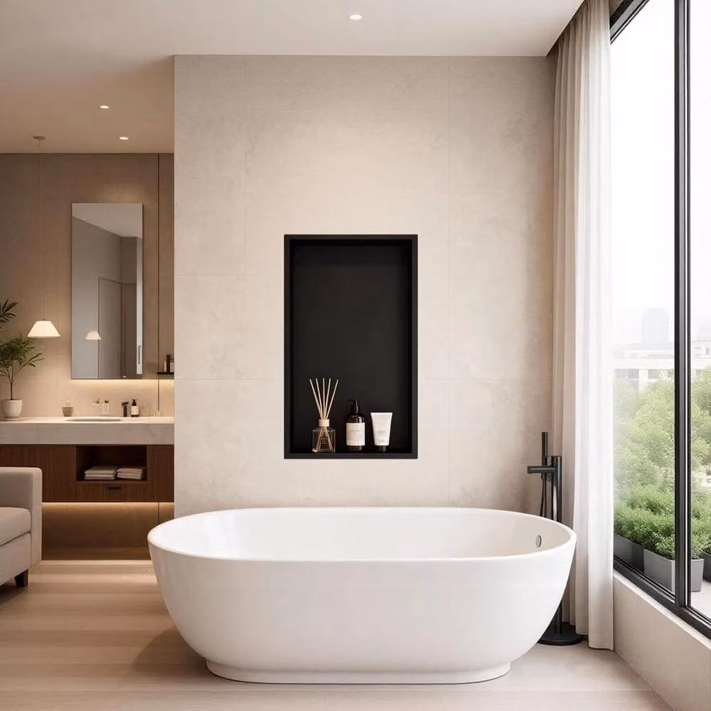 VOGREX Black Stainless Steel Recessed Bathroom Shower Niche Storage W/D/H: 30.48 x 10.16 x 61.0 cm – 3