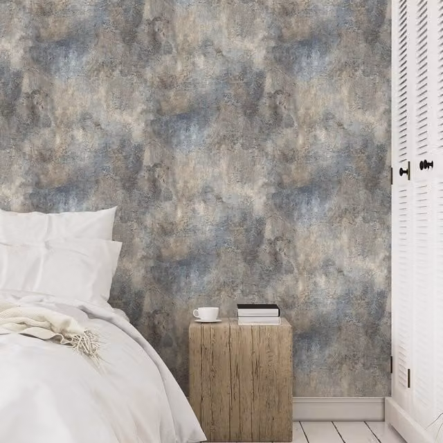 Grandeco Paul Moneypenny Grey Castello Plaster Patina Abstract Modern Wallpaper in Grey and Blue