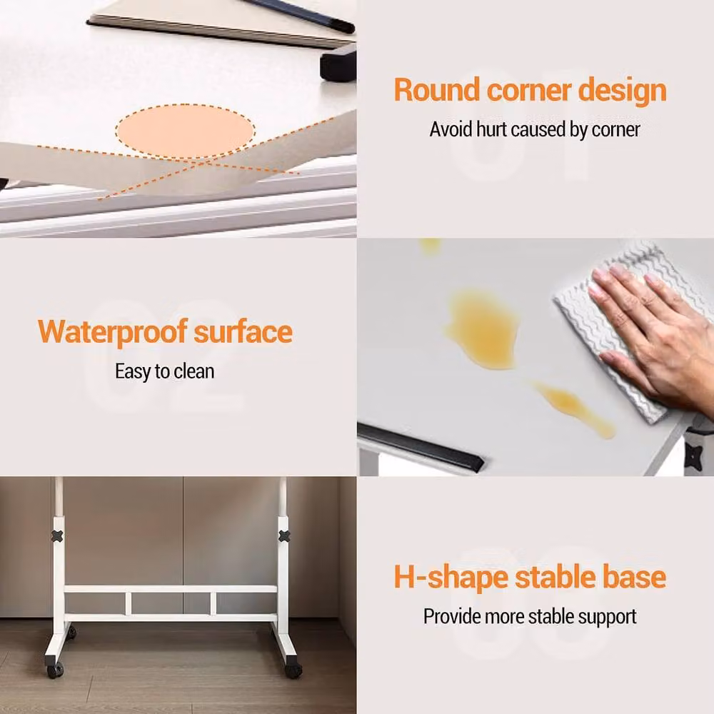 London Boutique Height Adjustable Standing Desk with Tilting Top and Castors, White, W: 80 cm, D: 40 cm – 4