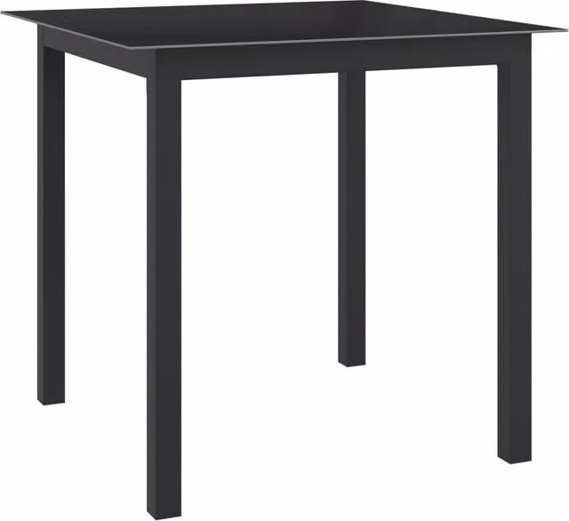 Berkfield Home Square Garden Table in Black Matt Powder Coated Aluminium and Glass, W/D/H: 80 x 80 x 74 cm