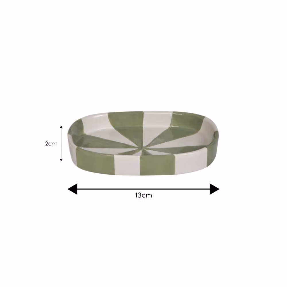 Showerdrape Pier Green and White Striped Ceramic Freestanding Soap Dish – 2