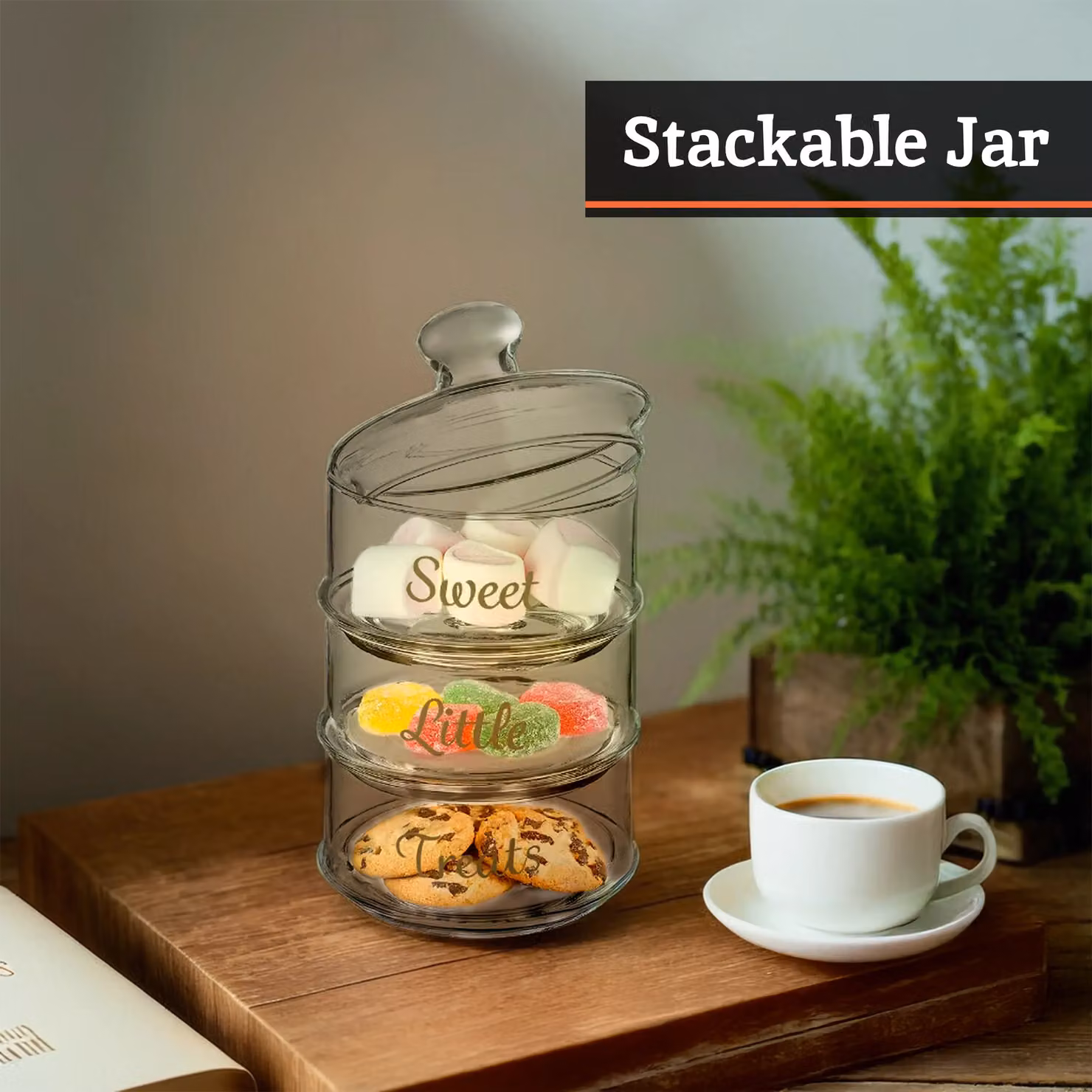 Orsina 3-Piece Stackable Glass Storage Jar Set with Airtight Bamboo Lids in Transparent and White – 4