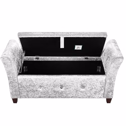 Vida Designs Seville Silver Velvet Fabric Storage Ottoman, W/D/H: 120 x 45 x 60 cm – 7
