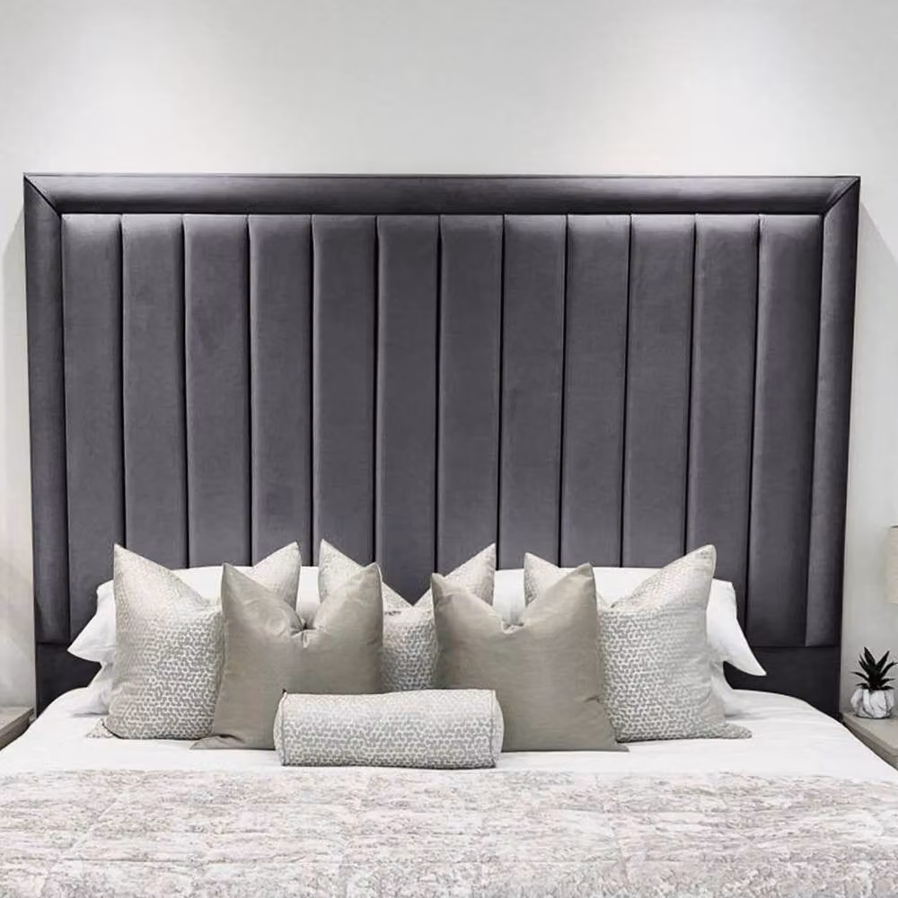 Living Comfort Bedz Hampton Upholstered Slatted Base Bed with 54-Inch Panel Headboard in Grey, W/D/H: 140 x 200 cm – 2