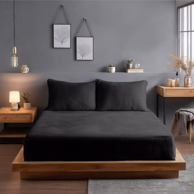 Snug City Black Teddy Fleece Extra Deep Fitted Sheet, Single, W/D/H: 90 x 190 x 30 cm – 1