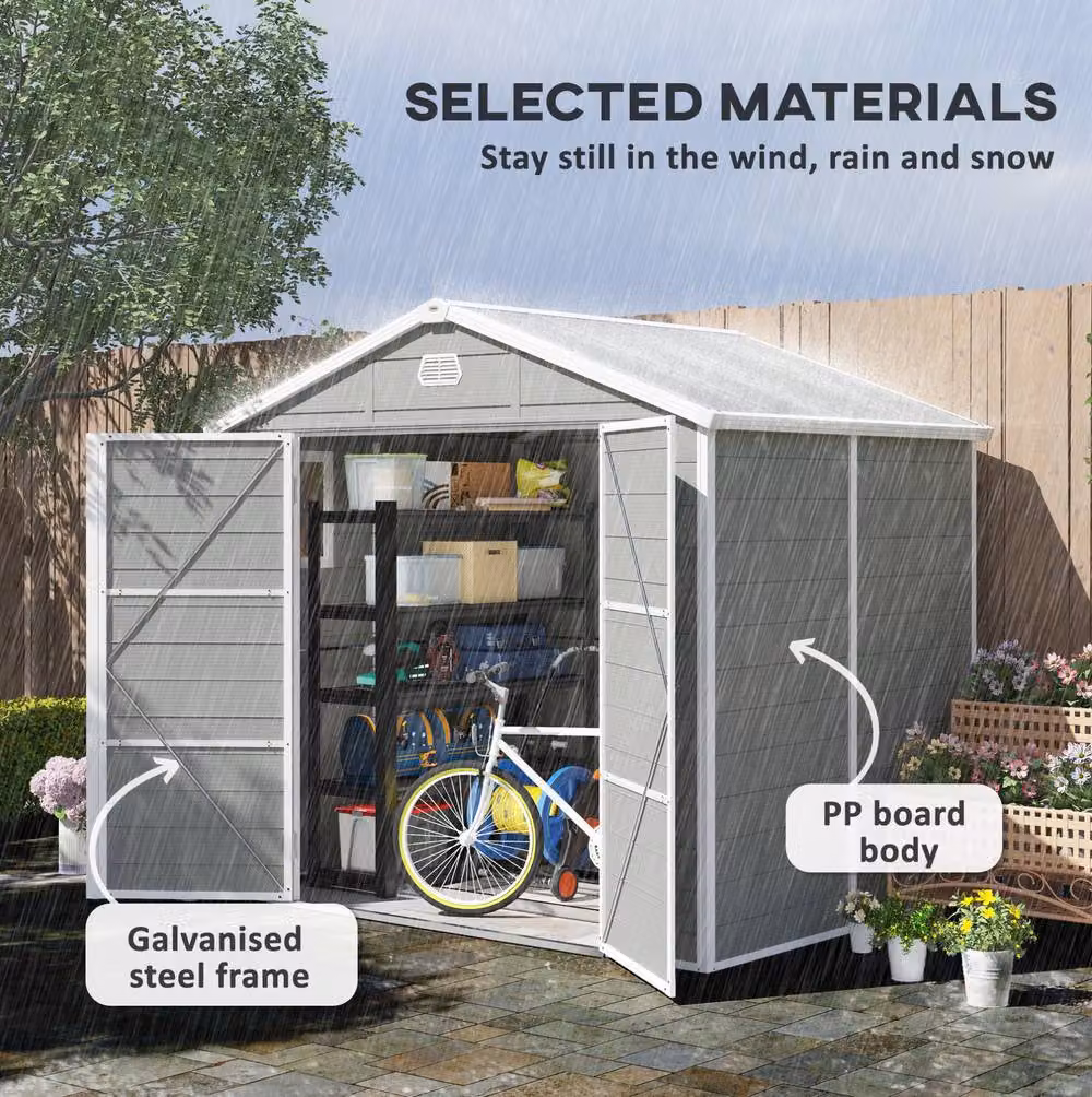 STILVORA Grey Plastic Pent Garden Storage Shed with Lockable Door, W/D/H: 228 x 190 x 190 cm – 4