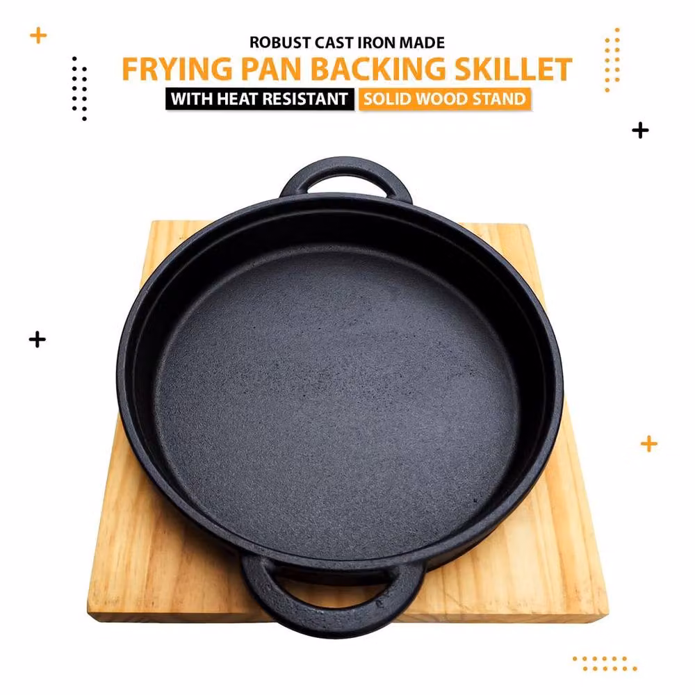 EONLION Uncoated Cast Iron Frying Pan, Black, Diameter: 100 cm – 4
