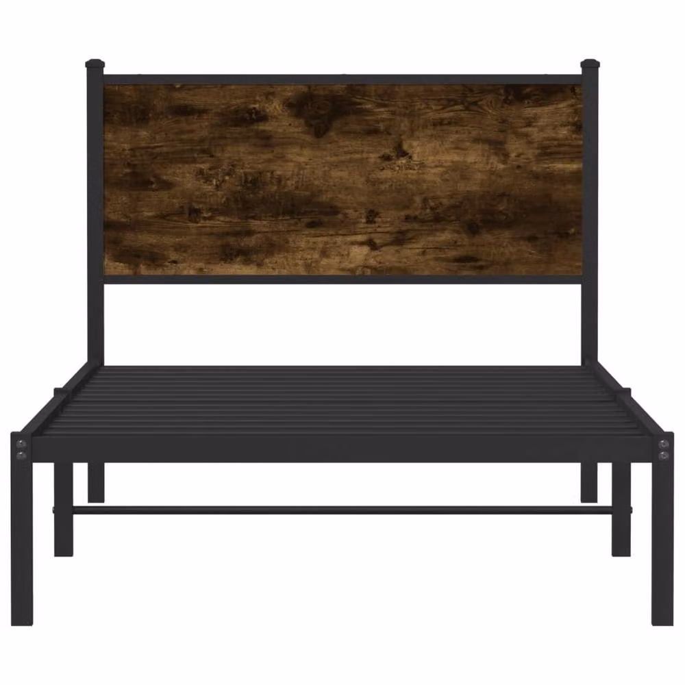 Berkfield Home Metal Bed Frame in Smoked Oak Brown, W/D/H: 100 x 190 cm – 4