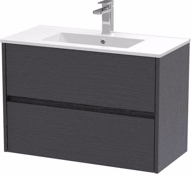 Balterley Modern Wall Hung 2 Drawer Vanity Unit with Basin in Matt Graphite Grey, W/D/H: 80 x 39 x 55.7 cm