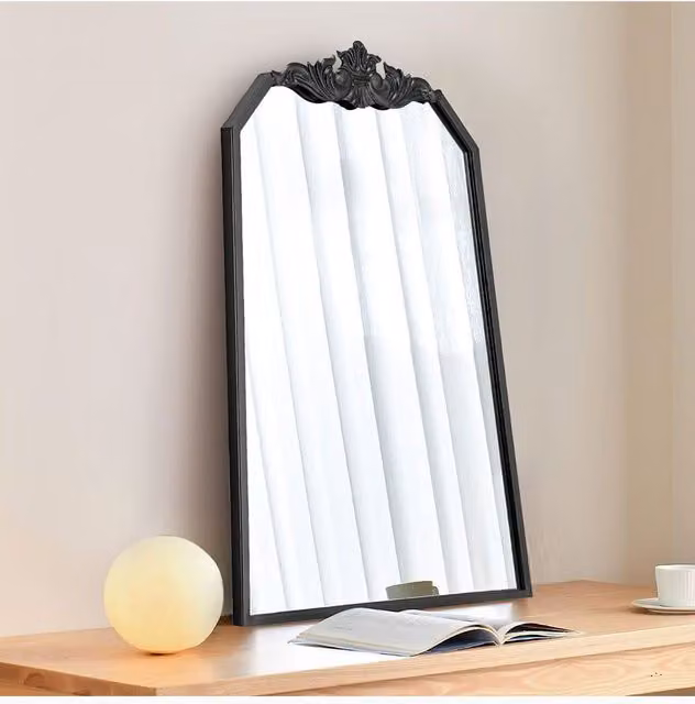Living and Home Black Wave Carved Metal Framed Decorative Wall Mirror, W: 60 cm, H: 90 cm
