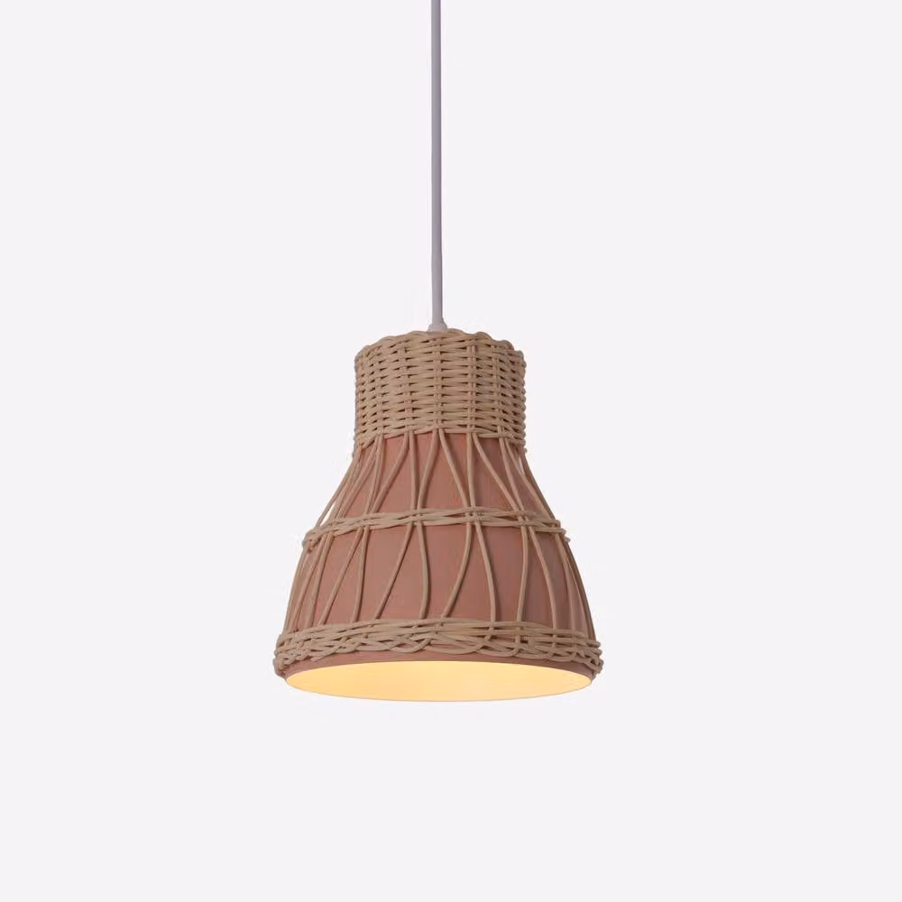 Living and Home Handmade Rattan Pendant Light, Pink and Brown Woven Cone Ceiling Lamp – 4