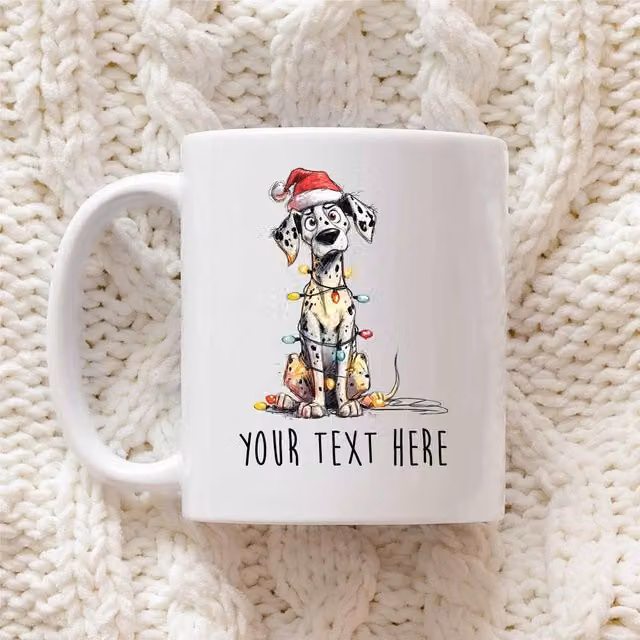 60 SECOND MAKEOVER Personalised Dalmatian Christmas Lights Santa Hat Ceramic Mug in White – 1