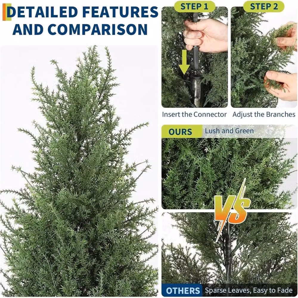 VOGREX Set of 2 Green Artificial Cedar Topiary Trees, Height: 90 cm – 3
