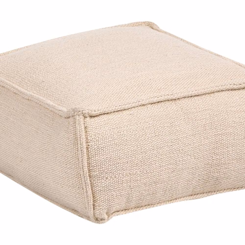 Wyld and Coco Beige Cotton Square Pouffe with Removable Cover and EPS Bead Filling – 2