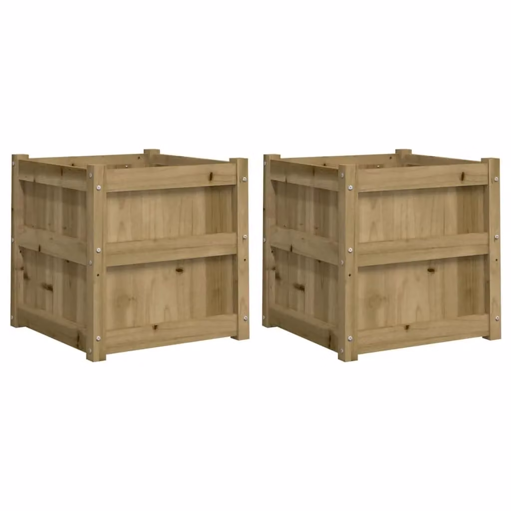 Berkfield Home Garden Planters, Set of 2 Impregnated Brown Pine Wood Tubs for Ornamental and Vegetable Gardens – 2
