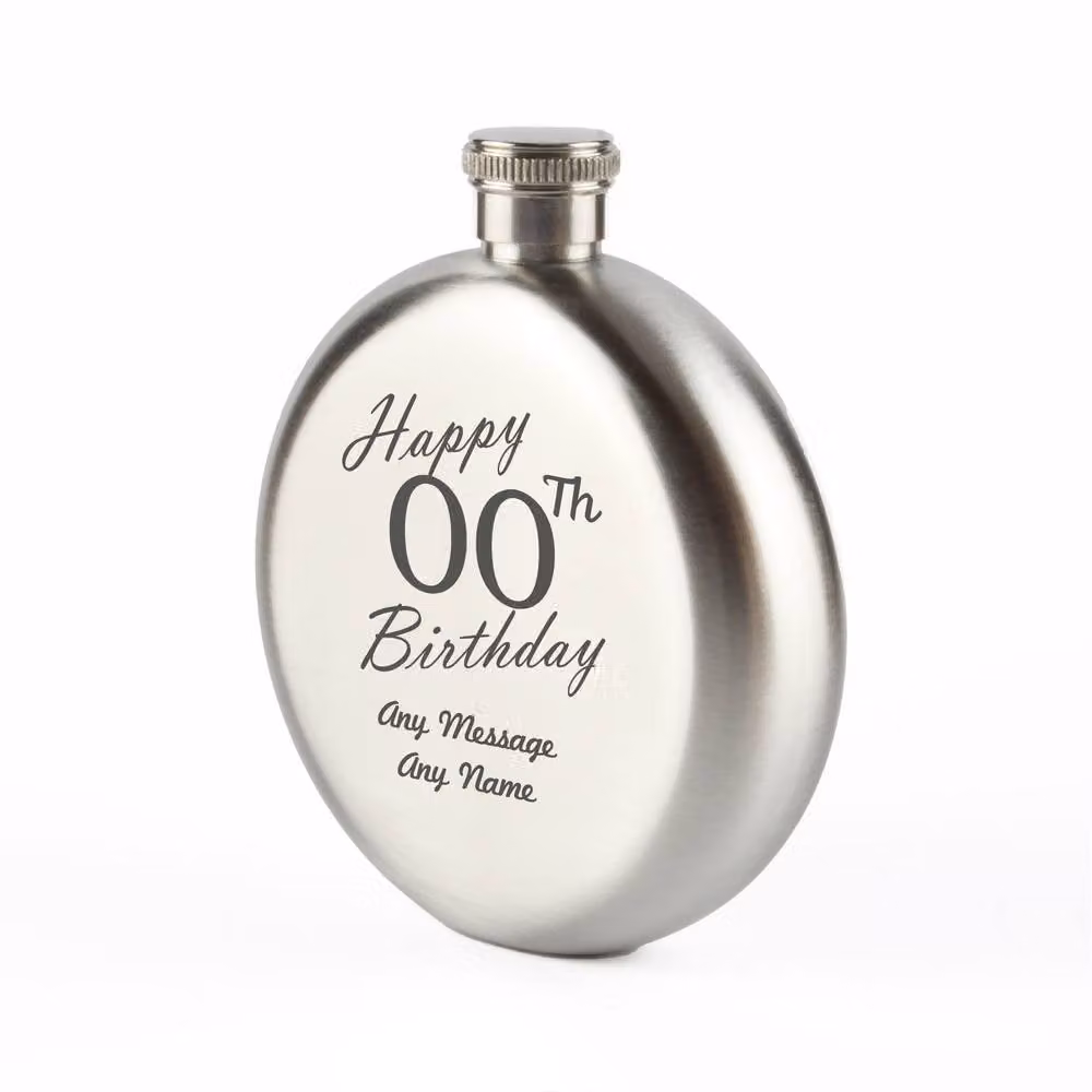 Uniqueful Personalised Round Stainless Steel Hip Flask, 5oz, Silver – 2